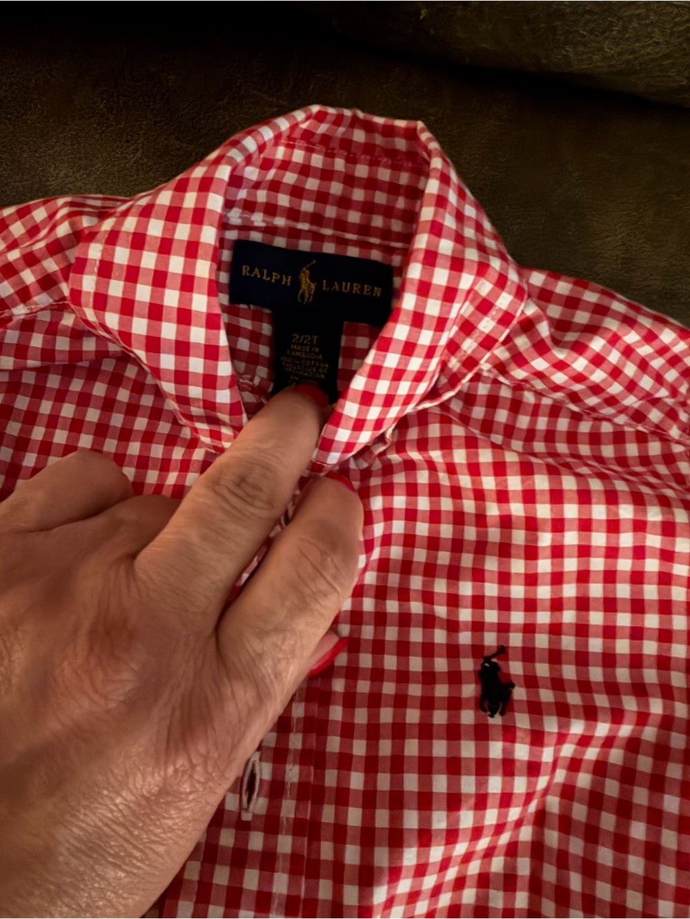 Lot of 2 Ralph Lauren Boy’s Red & White & Blue & White Gingha Button-Down Shirts